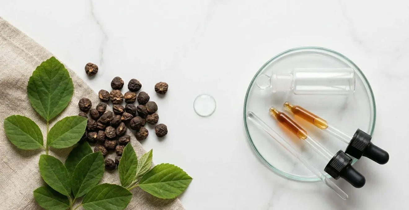 Comparación visual entre extractos vegetales y activos sintéticos para el cuidado de pieles sensibles