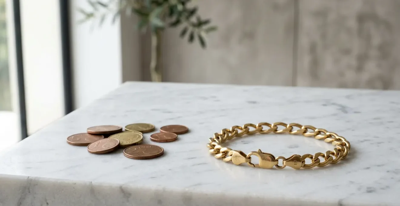 Composición editorial de joyería fina sobre fondo minimalista mostrando el concepto de inversión y valor a largo plazo