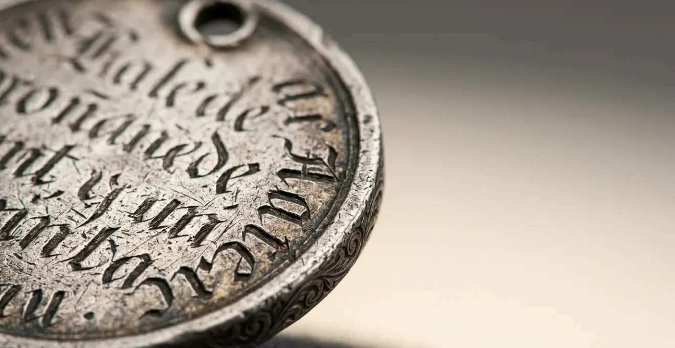 Medalla de plata antigua con grabado delicado siendo protegida con cuidado artesanal