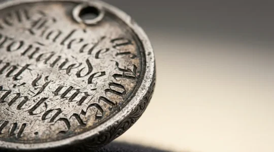 Medalla de plata antigua con grabado delicado siendo protegida con cuidado artesanal