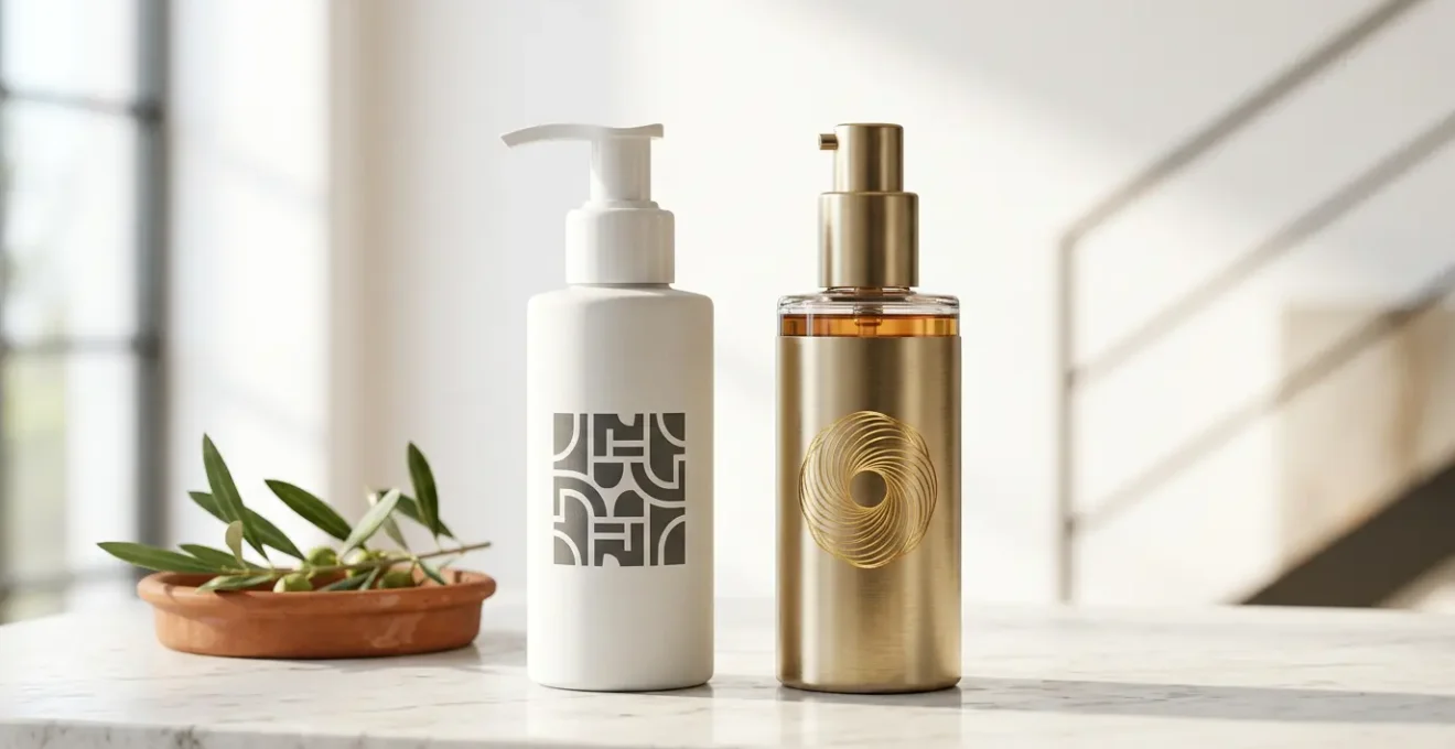 Comparación de texturas de cremas hidratantes para piel madura en envases modernos sobre fondo neutro con luz natural