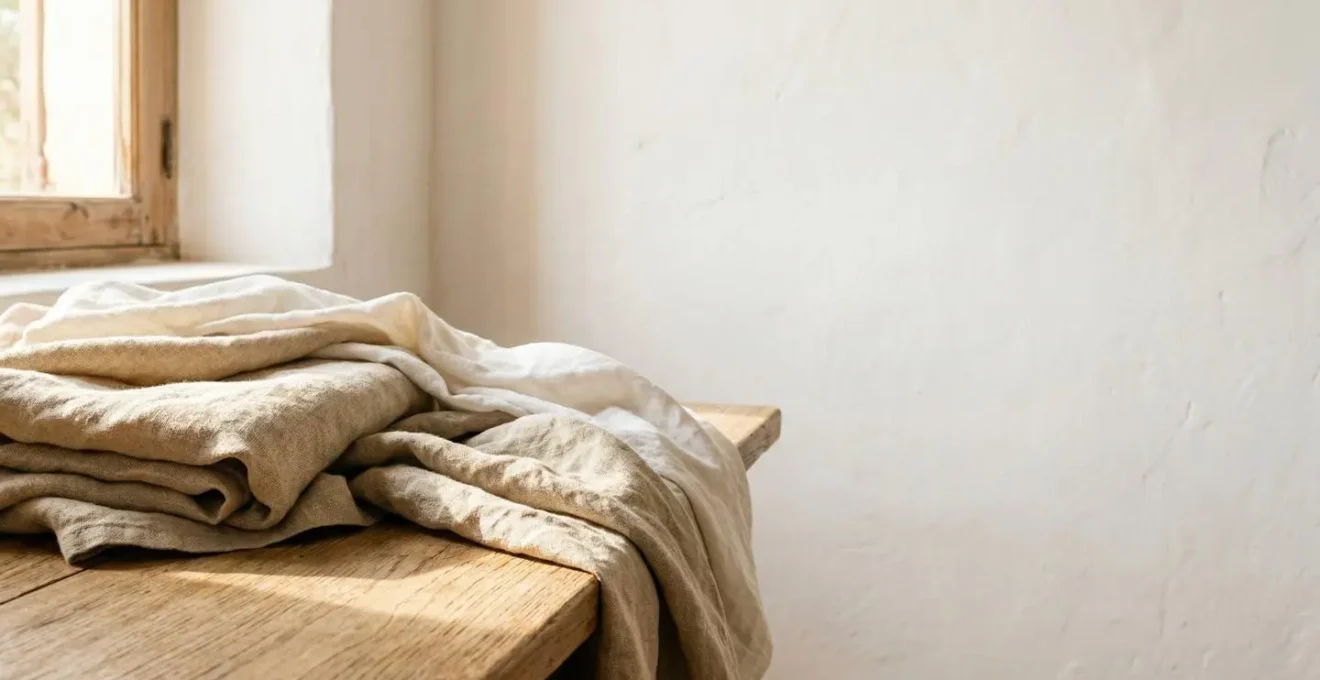 Tejido de lino natural y algodón orgánico con textura visible bajo luz natural mediterránea