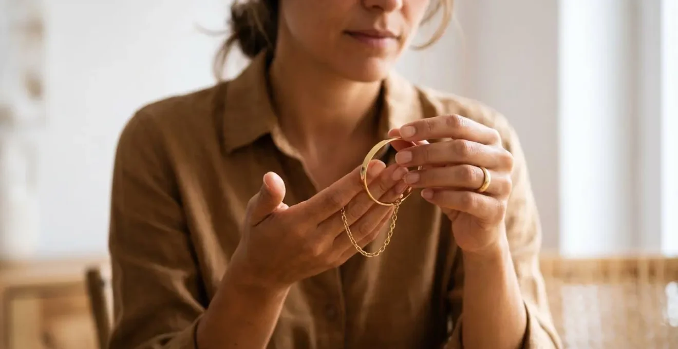 Retrato cercano de manos femeninas sosteniendo delicadamente una joya atemporal con luz natural suave