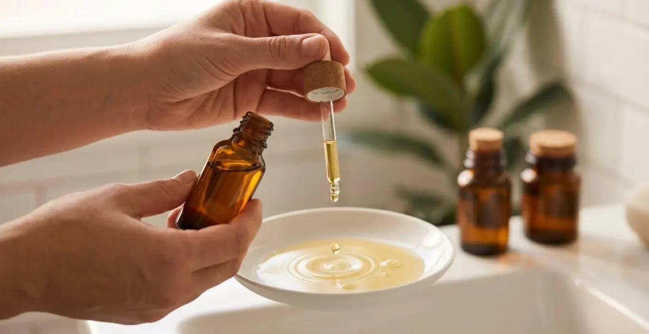 Demostración de dilución correcta de aceite esencial de árbol de té en aceite portador