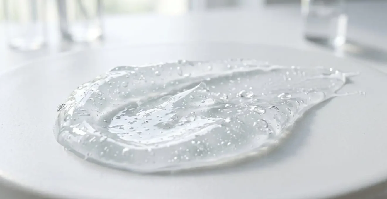 Textura ultraligera de crema gel oil-free sobre superficie blanca mostrando absorción inmediata